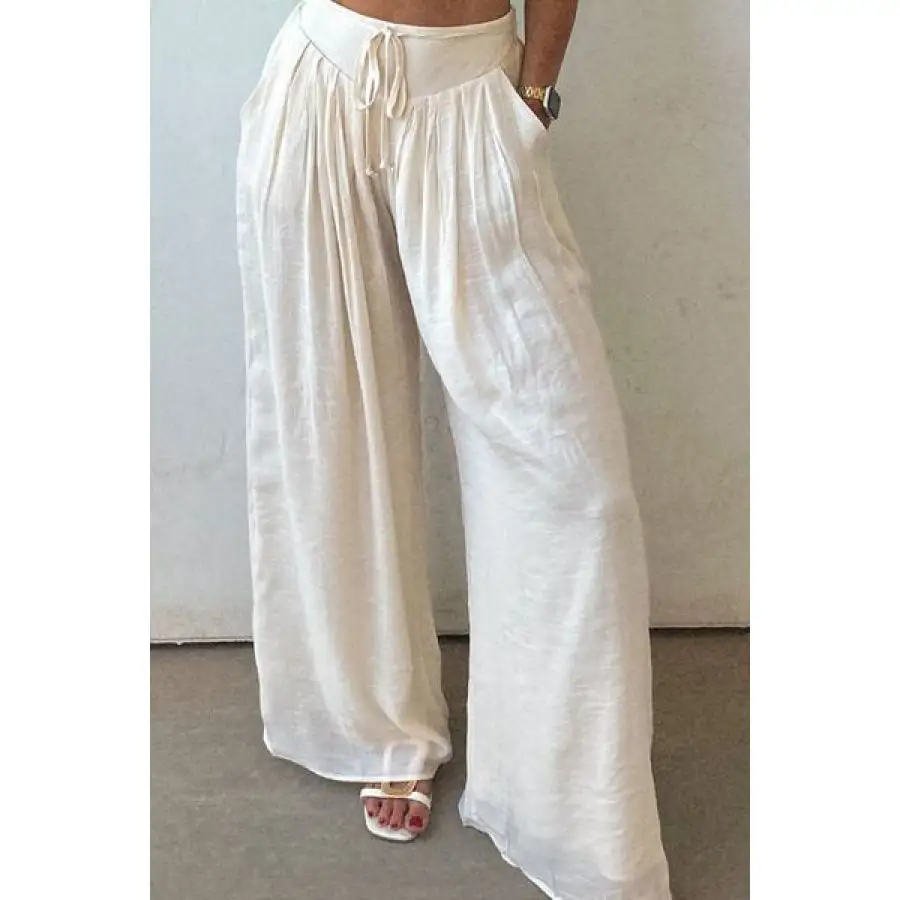 Tie Waist Pleated Wide Leg Pants