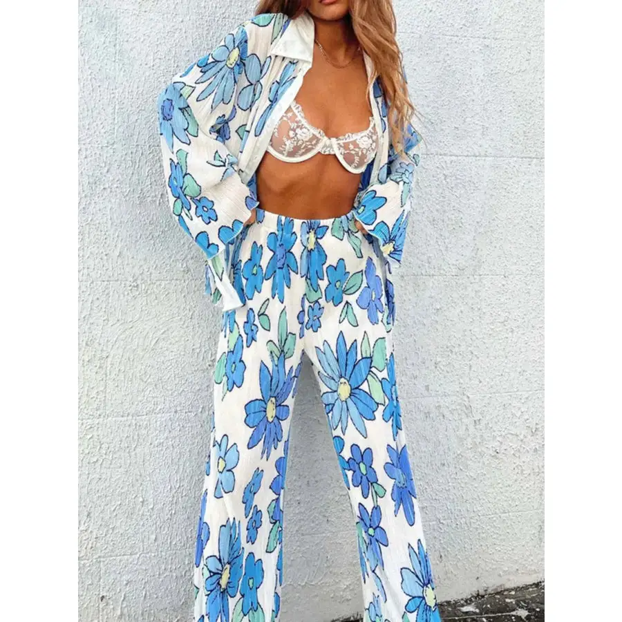 Easy Printed Button Up Shirt and Pants Set