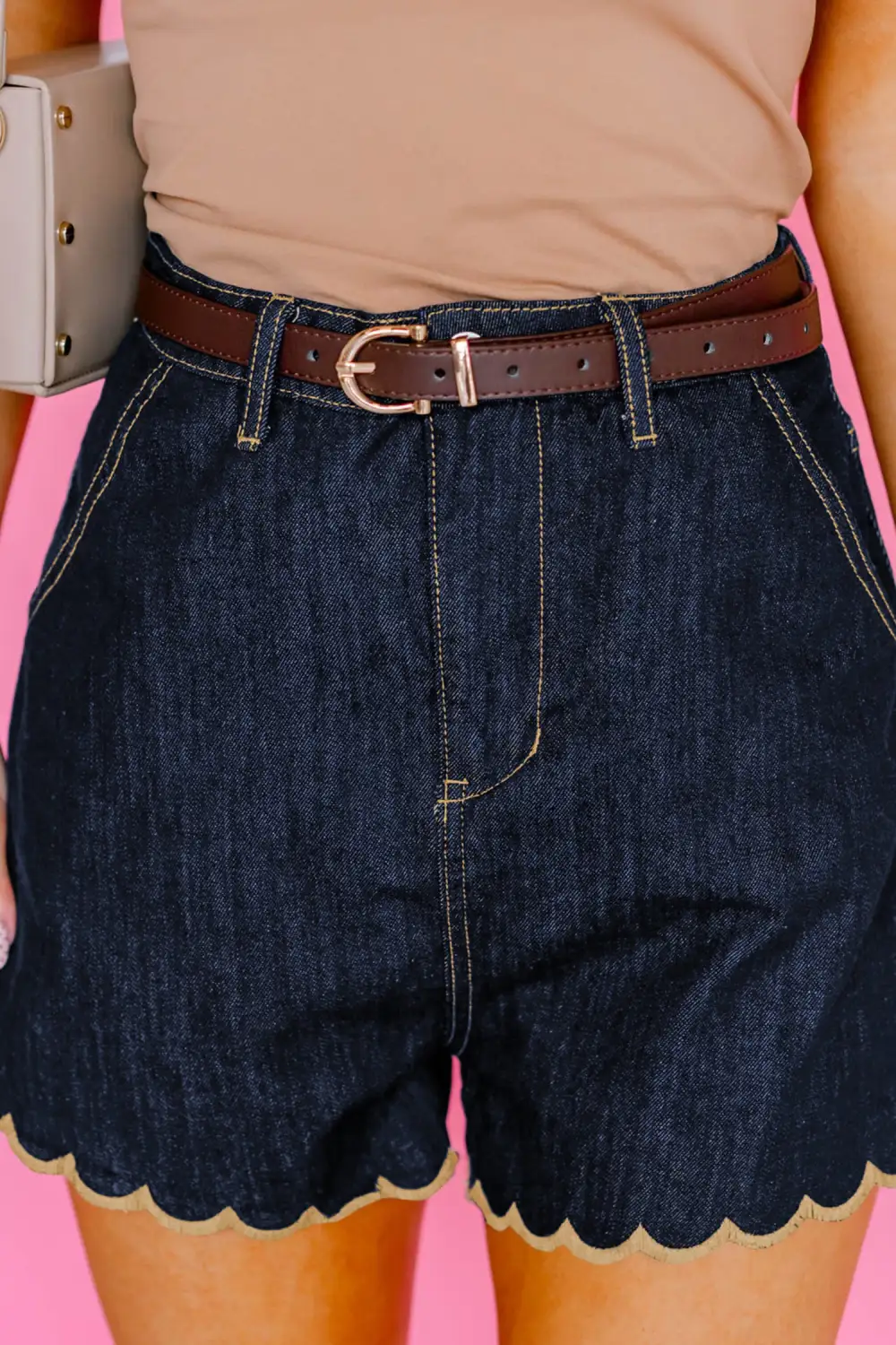 Everyday Embroidered Scalloped Trim Relaxed Denim Shorts