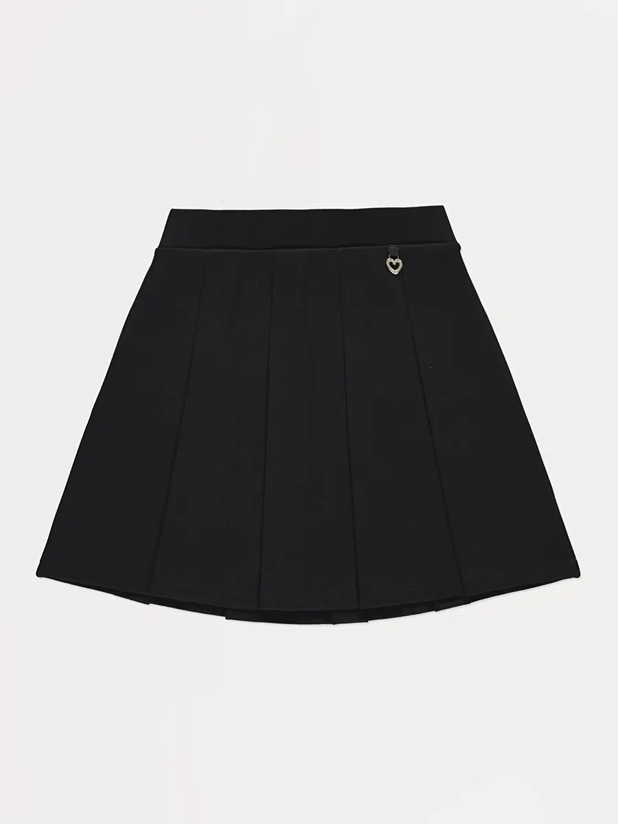 Black Diamante Heart Pleated Mini Skirt