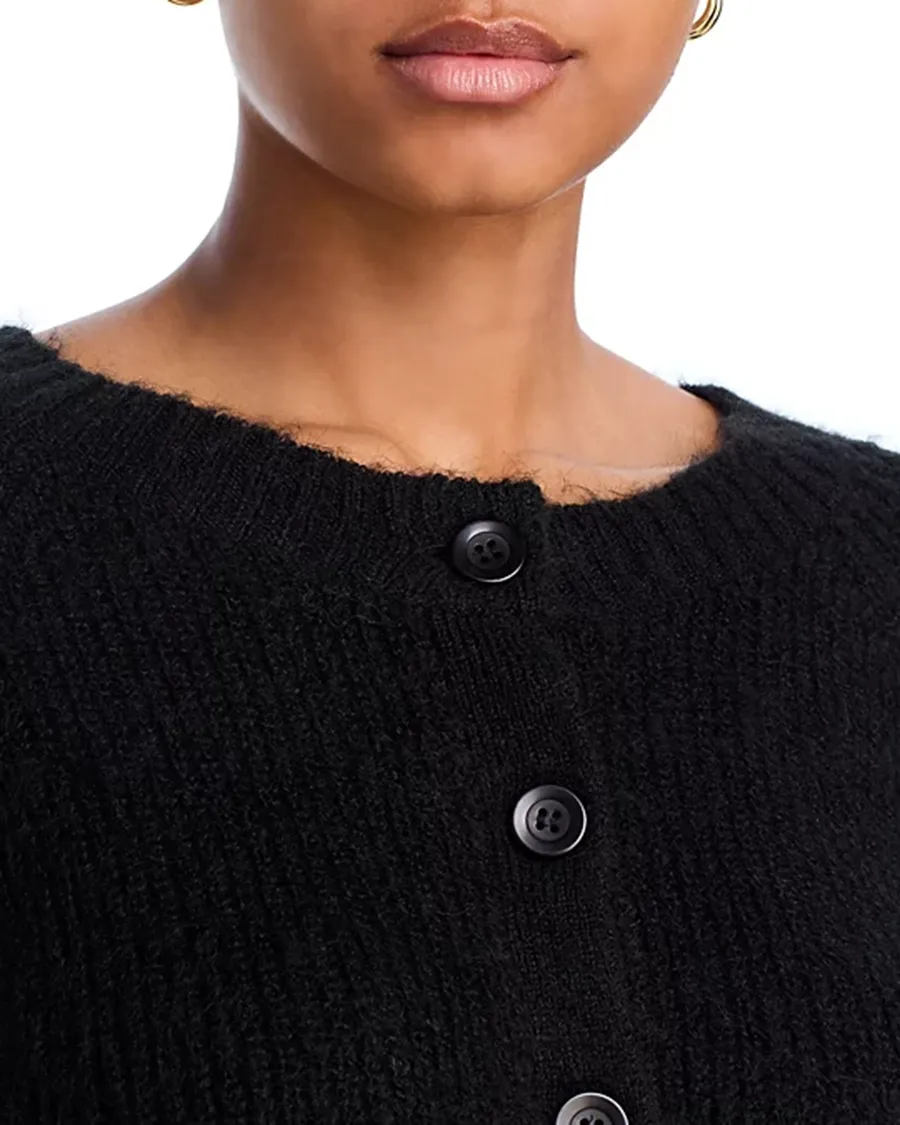 Drop Shoulders Crewneck Button Front Cardigan