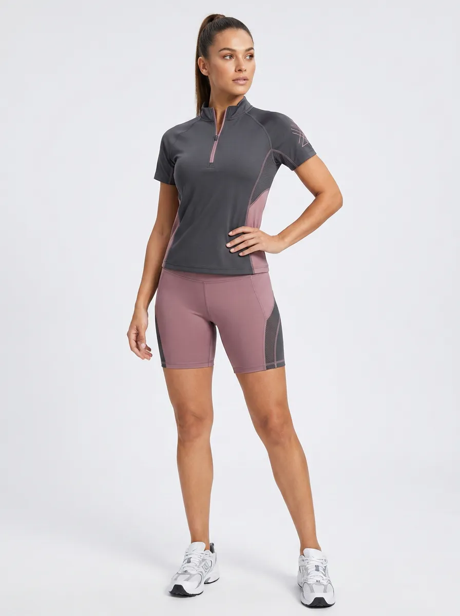 Women's Gym Fitness Mauve Grey Geometric Printed Activewear Set
