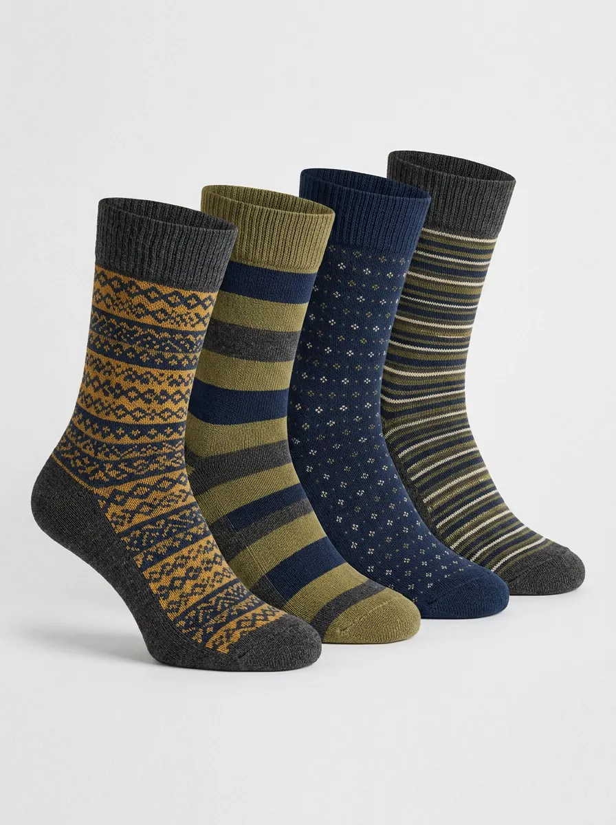 Men's Textured-Print Four Pair Socks