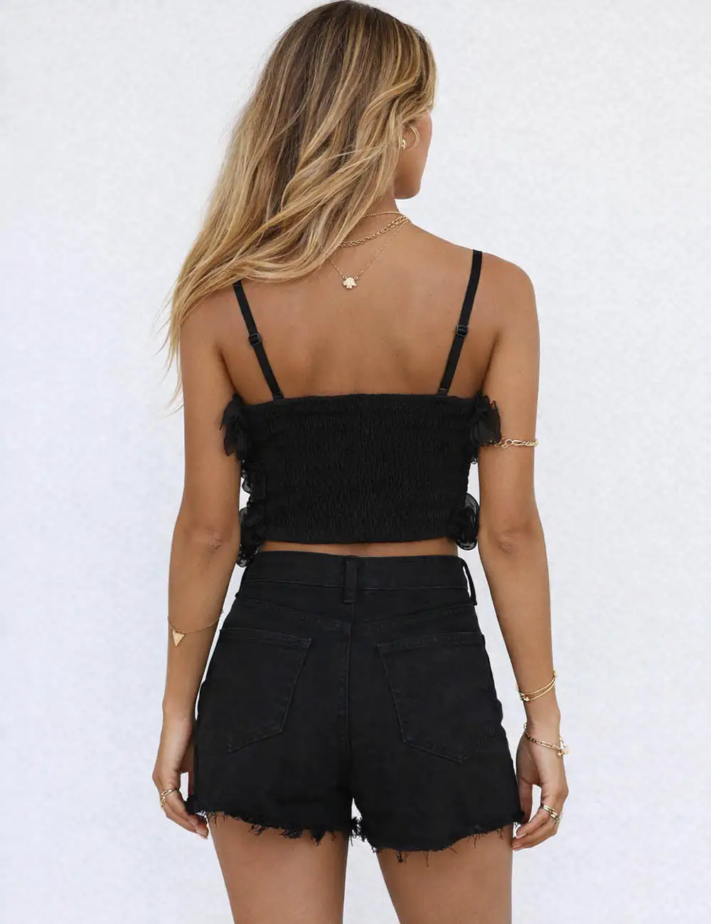Chic D Ruffle Smocked Spaghetti Strap Caimi Top