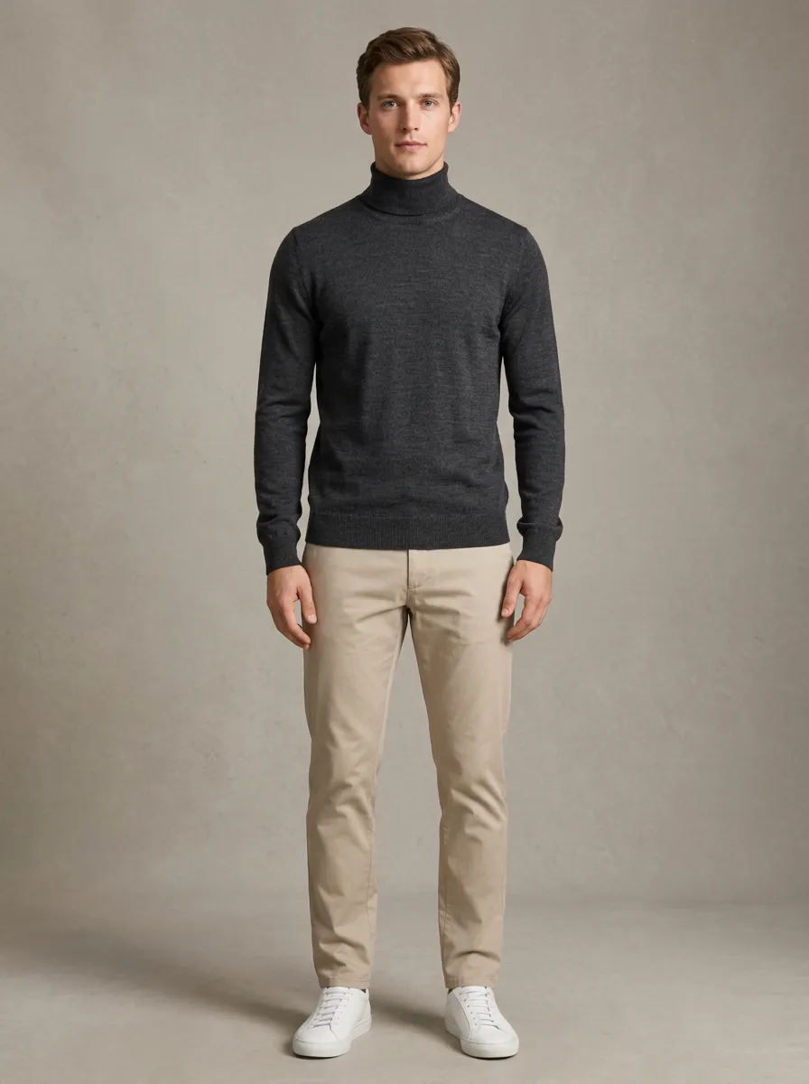 Men's Relaxed Everyday Ribbed Knit Turtleneck Sweater