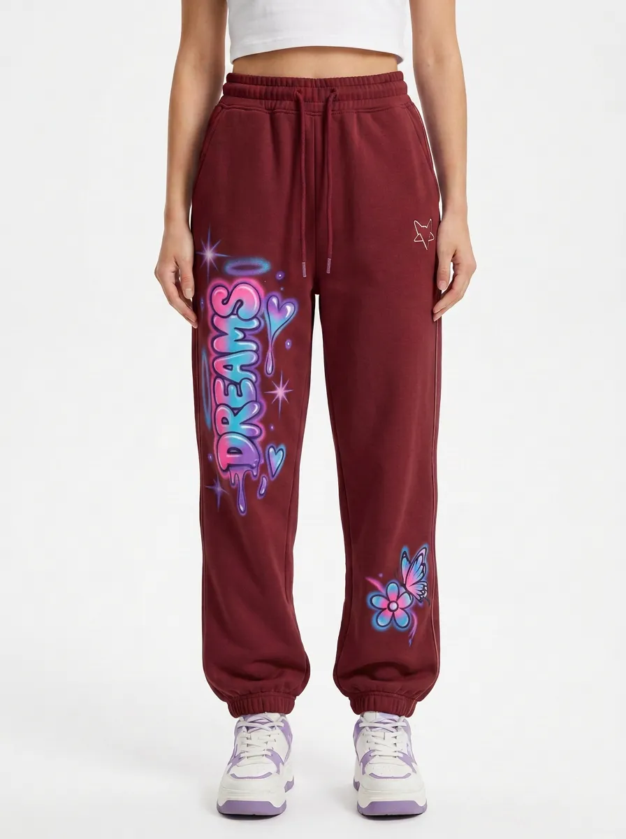 Women's Streetwear Dreams Butterfly Flower Airbrush Printed Sweatpants