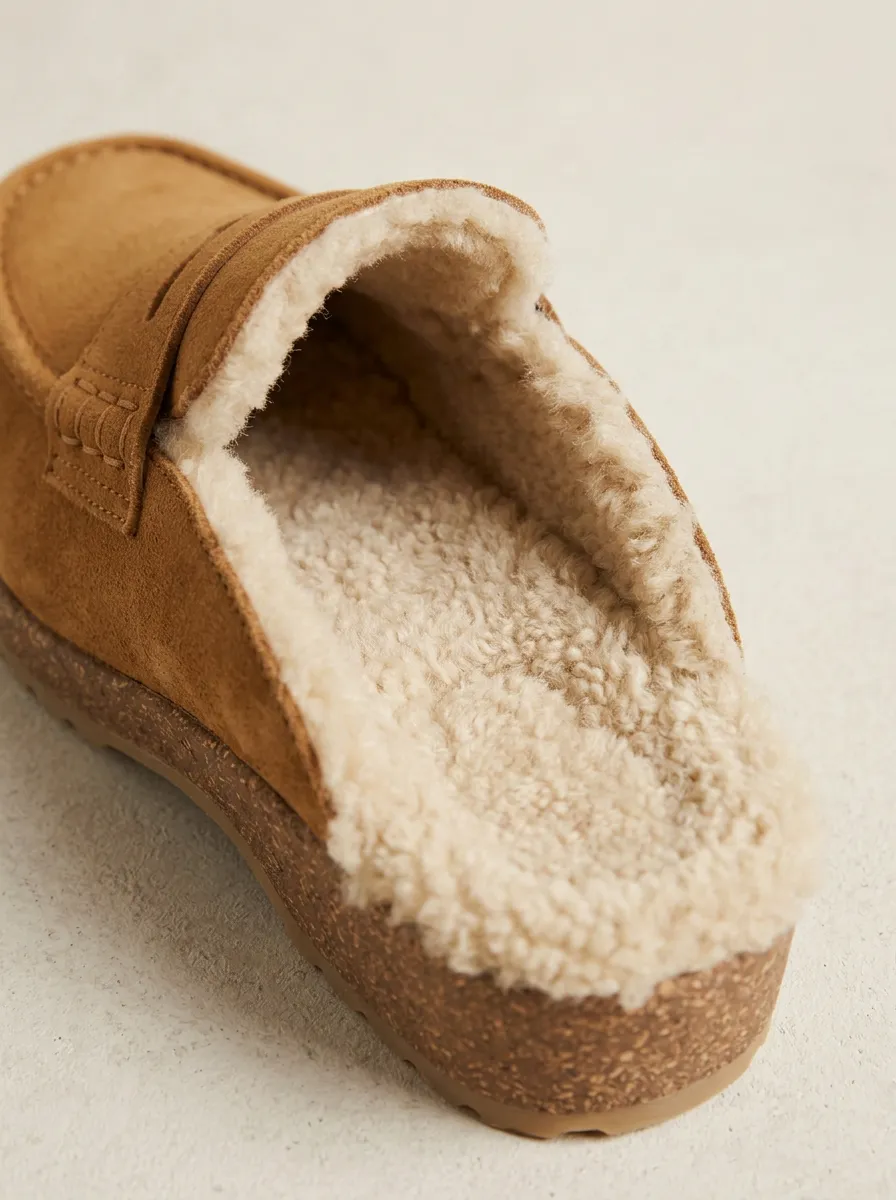 Women's Field Faux Fur Lined Casual Suede Wood Sole Loafers