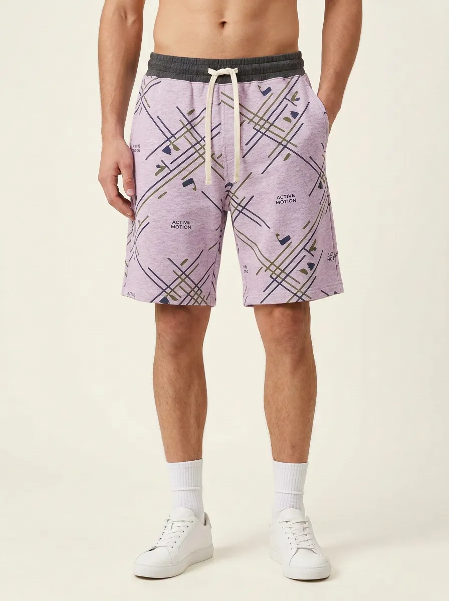 Men's Geometric Running Drawstring Lounge Printed Sweat Shorts
