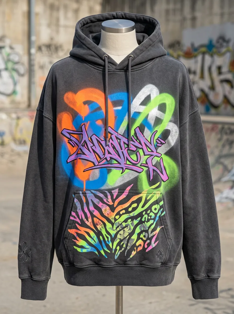 Unisex Streetwear Graffiti Tag Zebra Print Graphic Hoodie