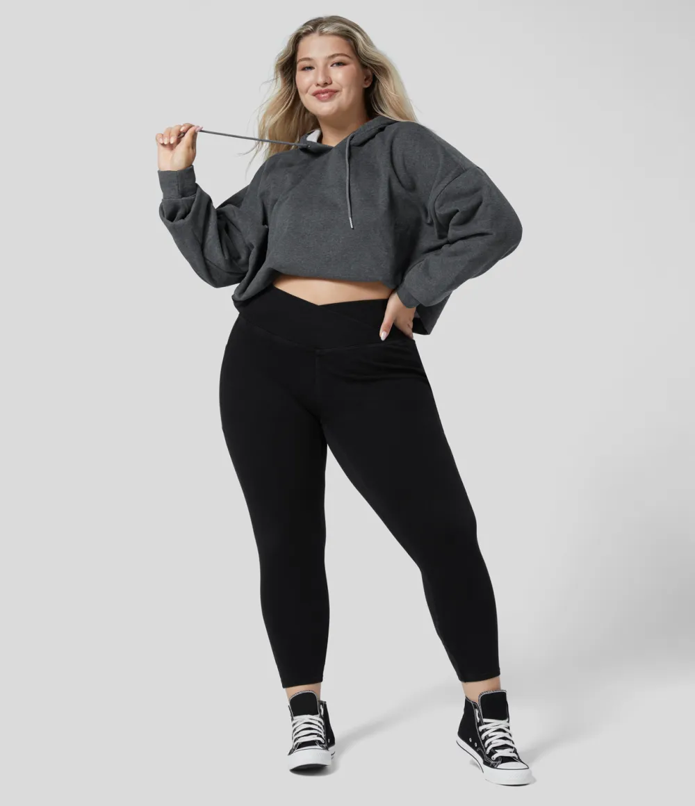 Magic Crossover Side Pocket Washed Stretchy Knit Denim Work Plus Size Leggings