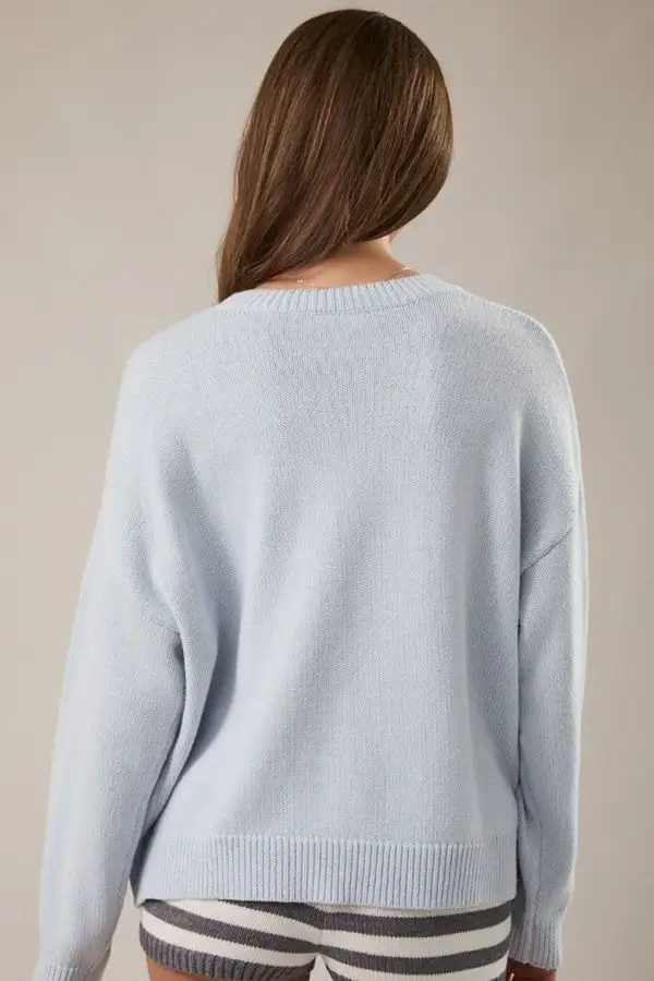 Baby Blue Fish Print Oversized Knit Sweater