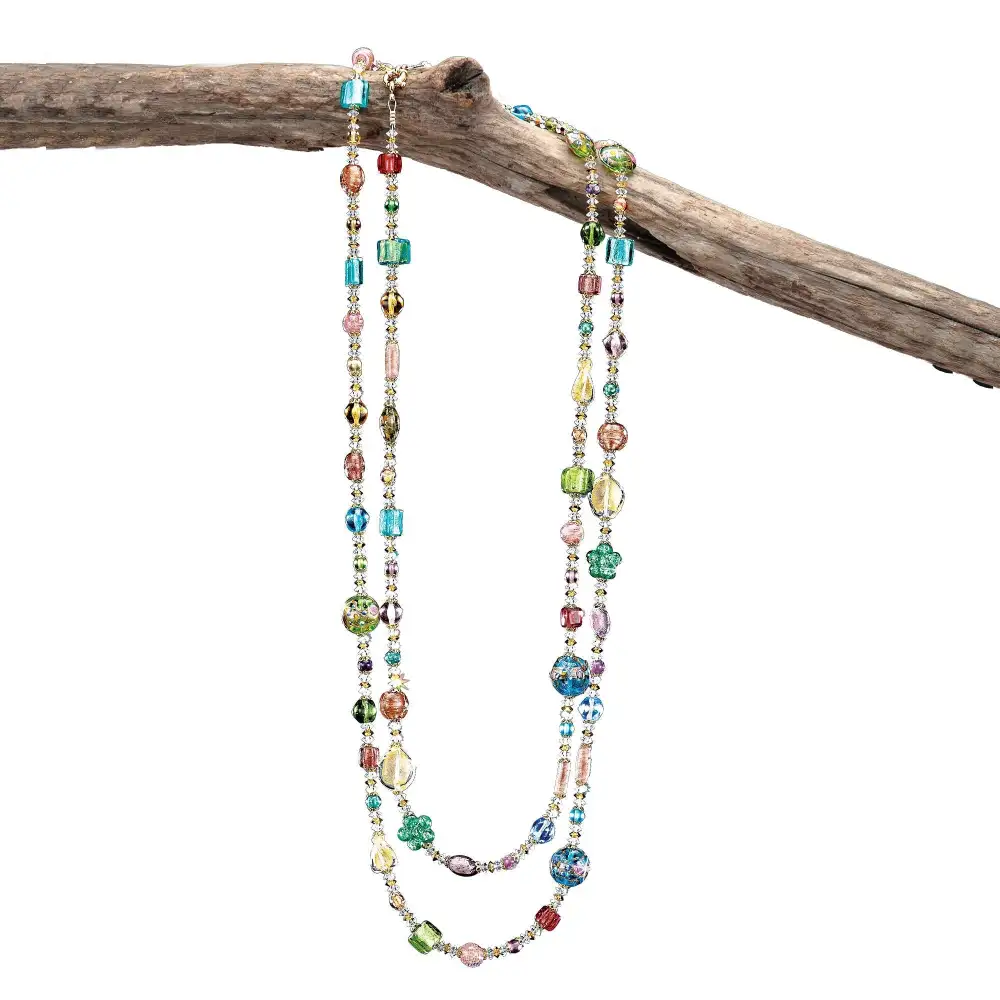 Crystal Beaded Rainbow Long Strand Necklace