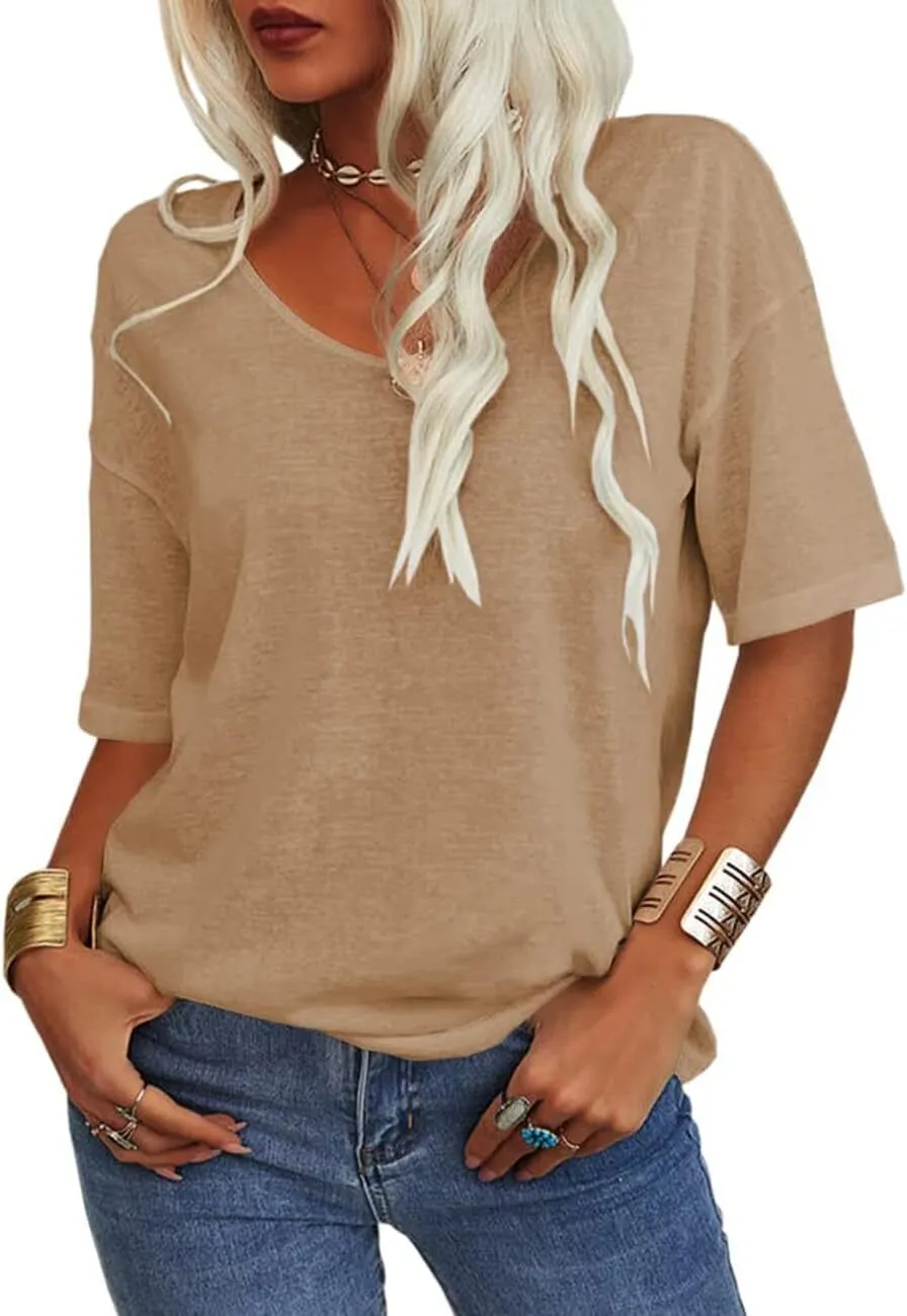 Women's Summer Casual Half Sleeve V-Neck T-Shirt Basic Top