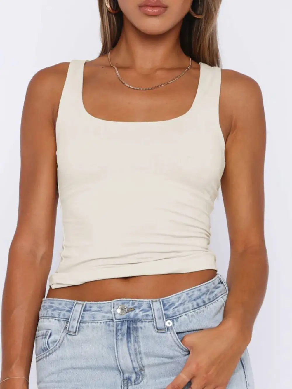 Refined Square-Neck Wide-Strap  Tank Top