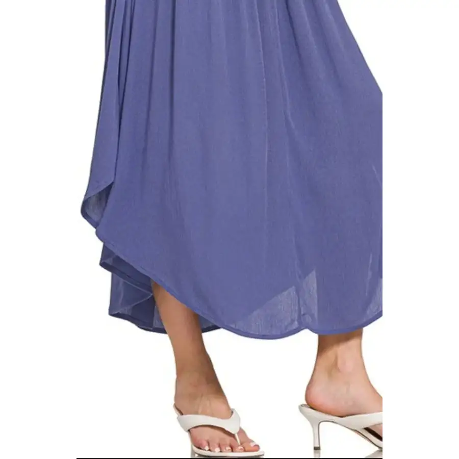 Classic Woven Crinkle Smocked Waist Maxi Skirt W Pockets