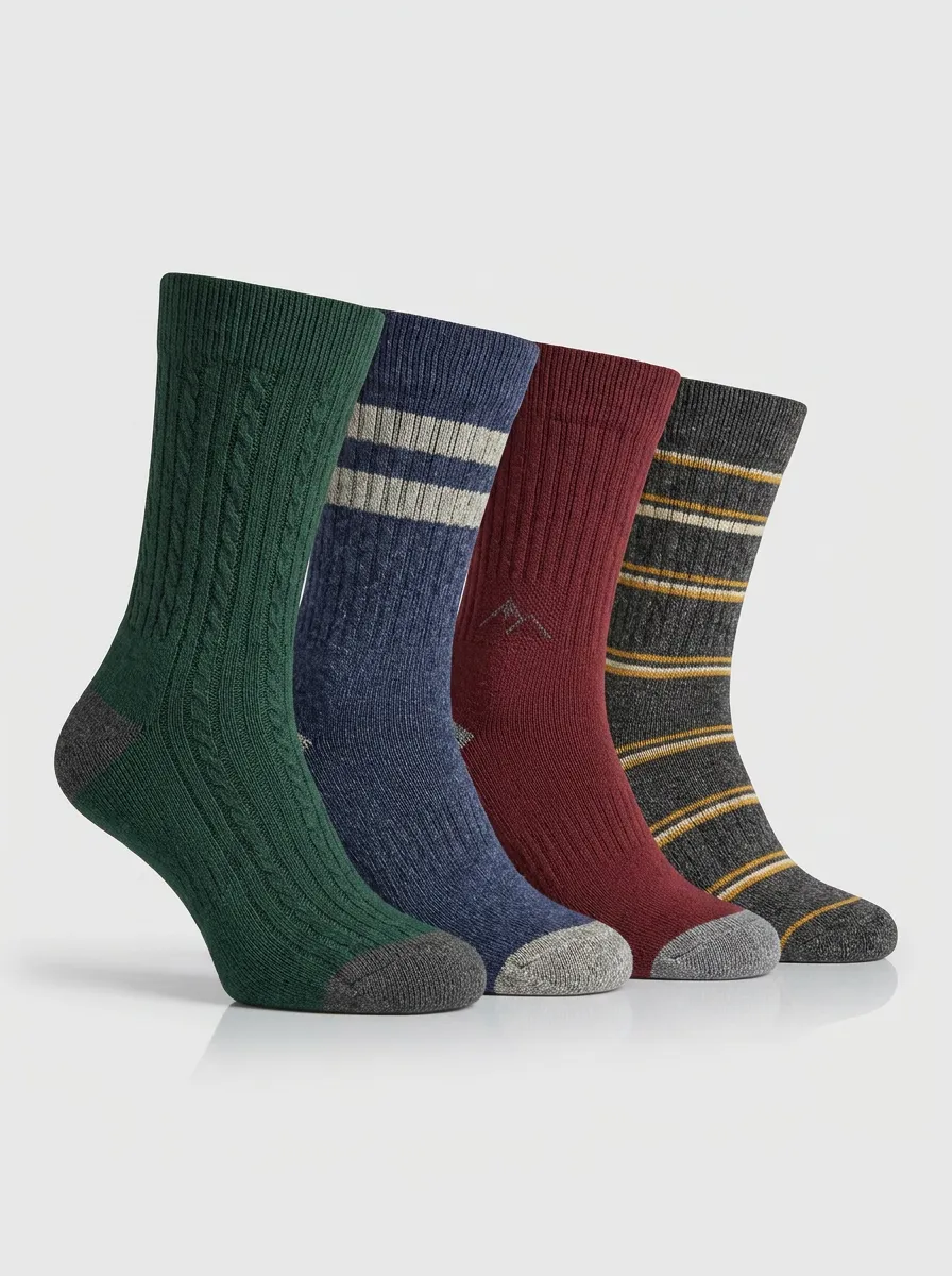 Minimal Striped Four-Pair Crew Socks