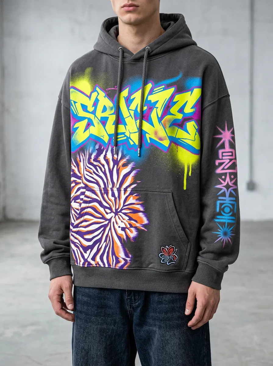 Unisex Streetwear Graffiti Zebra Pattern Graphic Hoodie