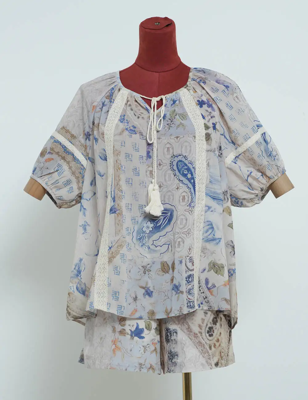 Boho Classic Blouse Shorts Two Piece Set