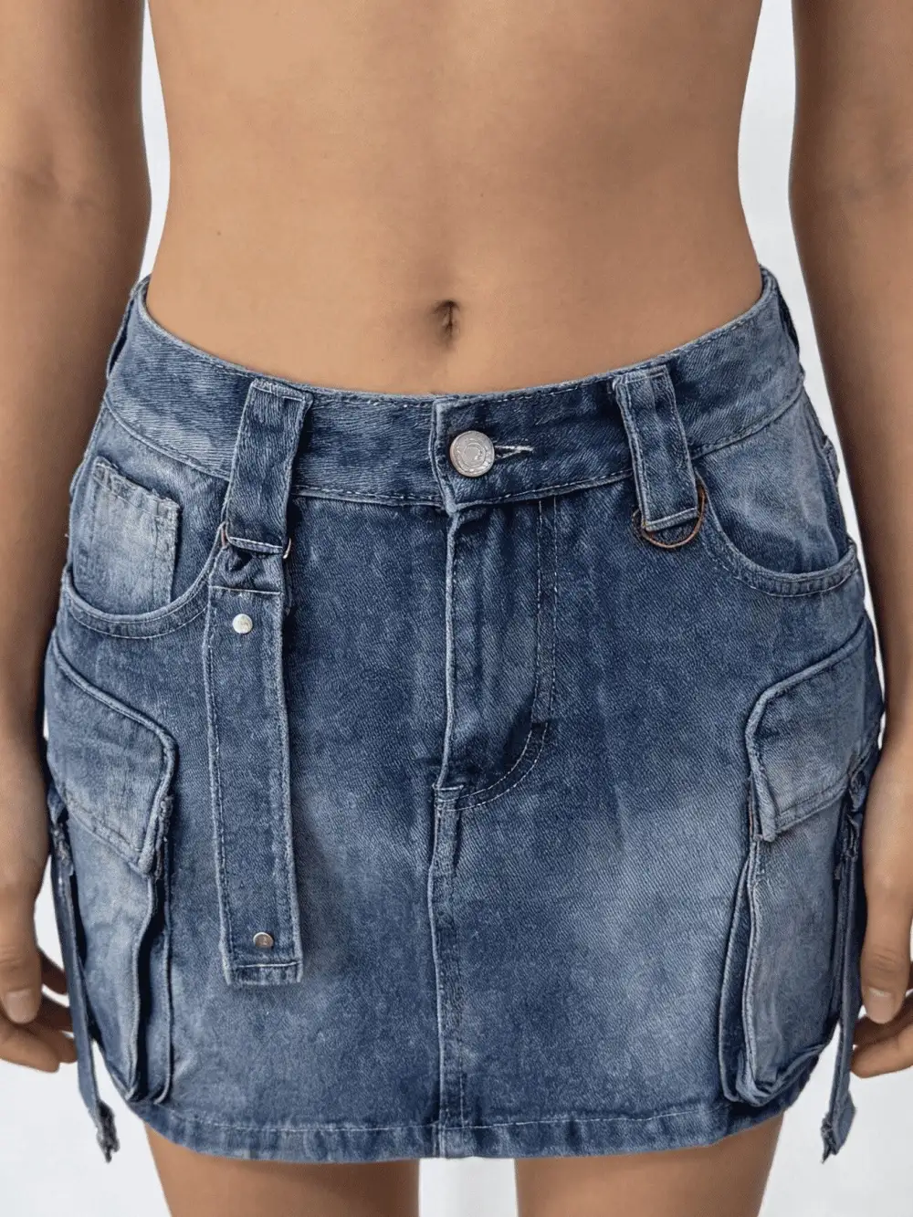 Comfort Button Front Denim Detail Skirt