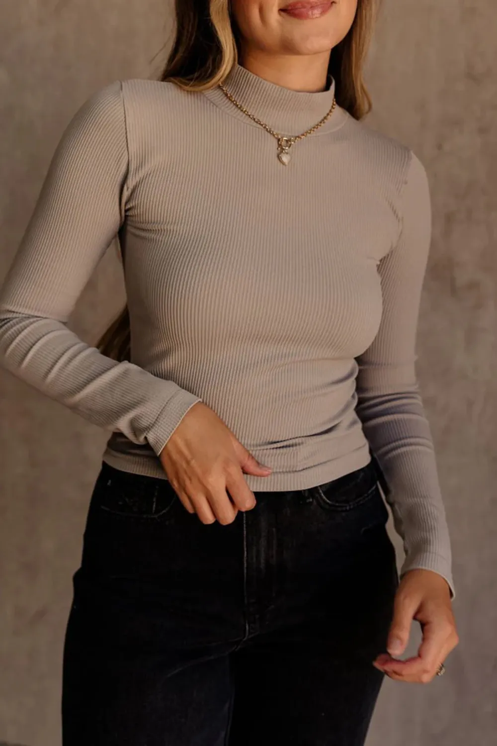 Ribbed Mock Neck T-Shirt