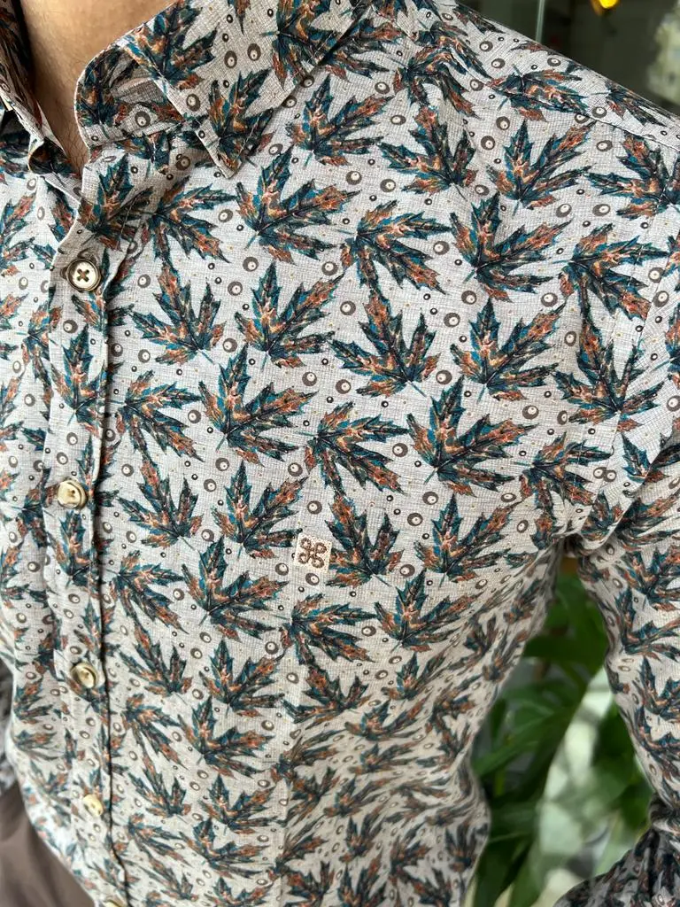 Long Sleeve Slim Fit Printed Cotton Casual Shirt