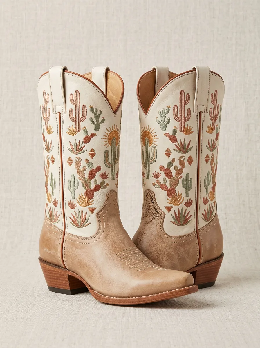 Desert Cactus Sun Profile Unisex Western Cowboy Boots