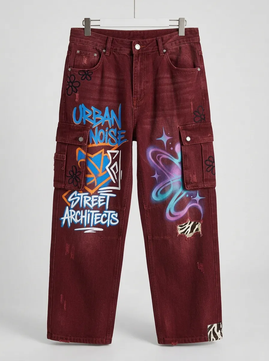 Men's Urban Noise Graffiti Cargo Jeans