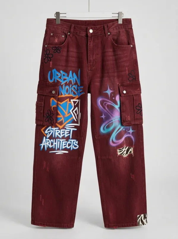Men's Urban Noise Graffiti Cargo Jeans