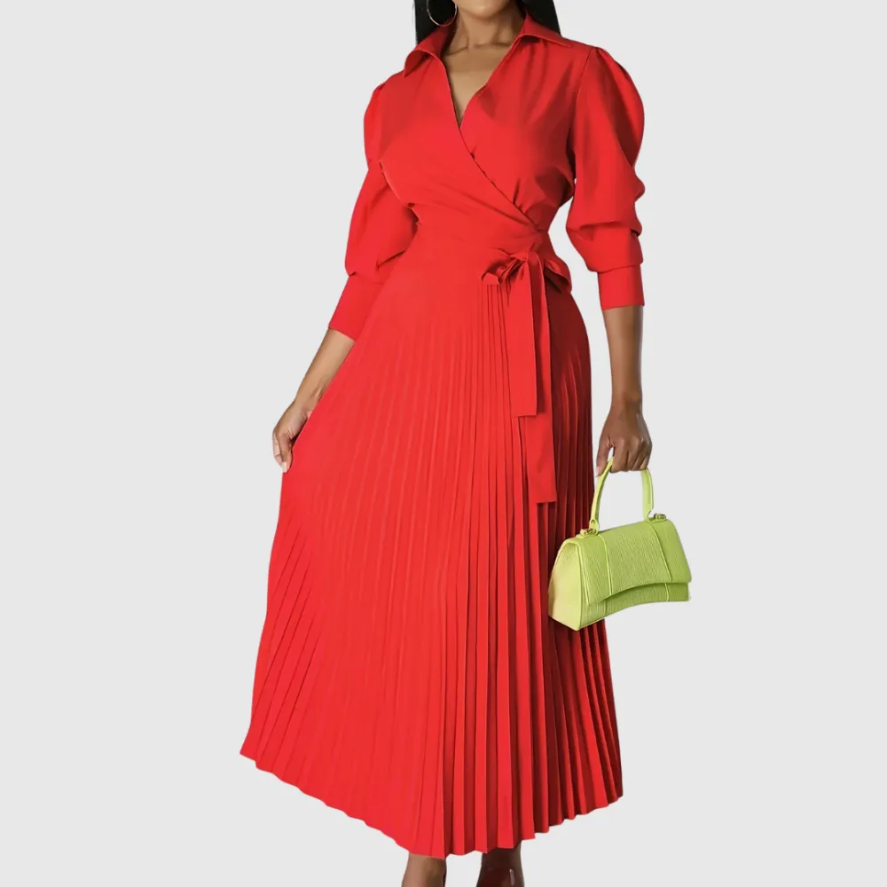  Pleated Wrap Midi Dress