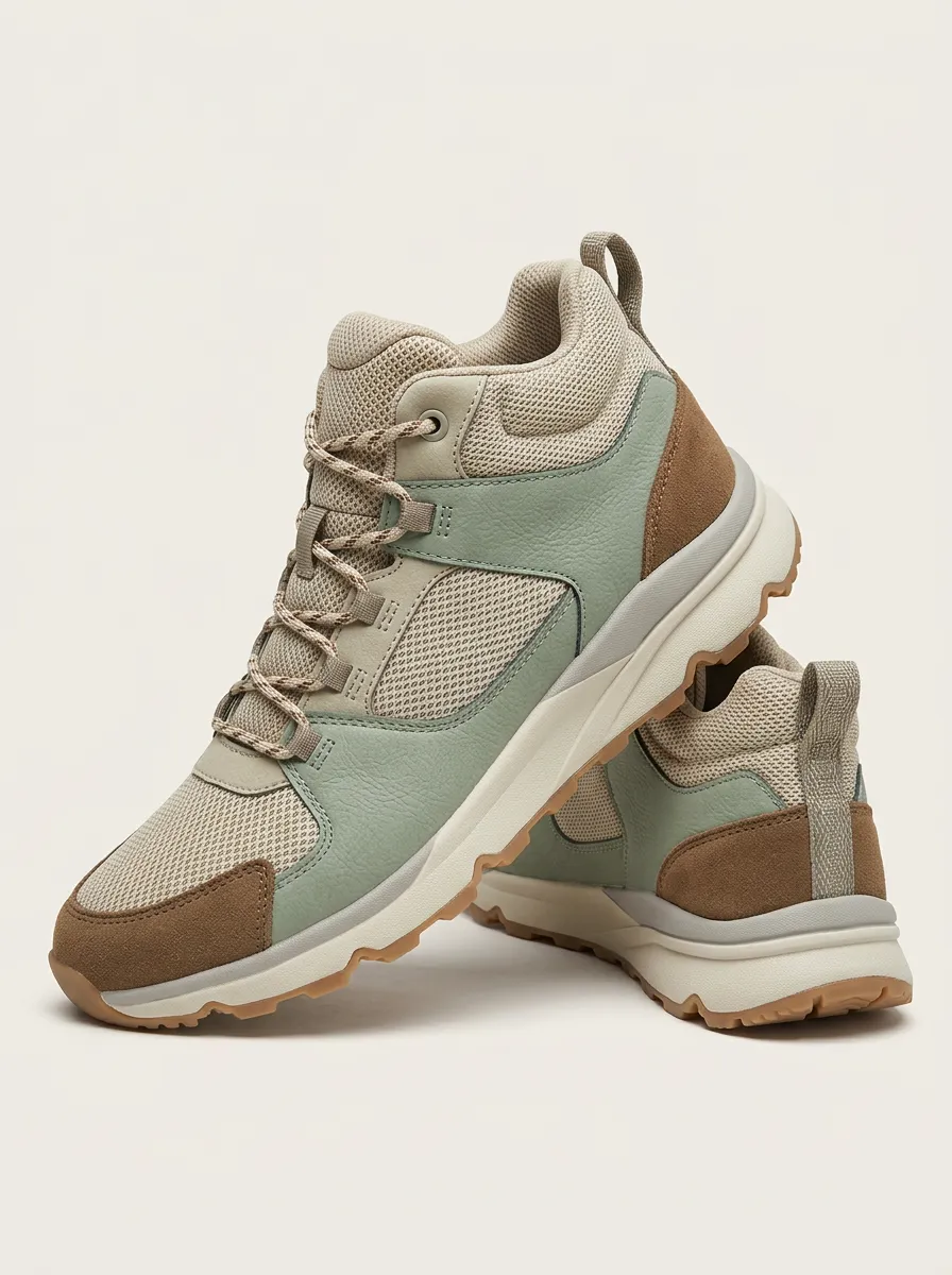 Weekend Ramble Women's Sage Green Brown Color Block Patterned Walking Sneakers