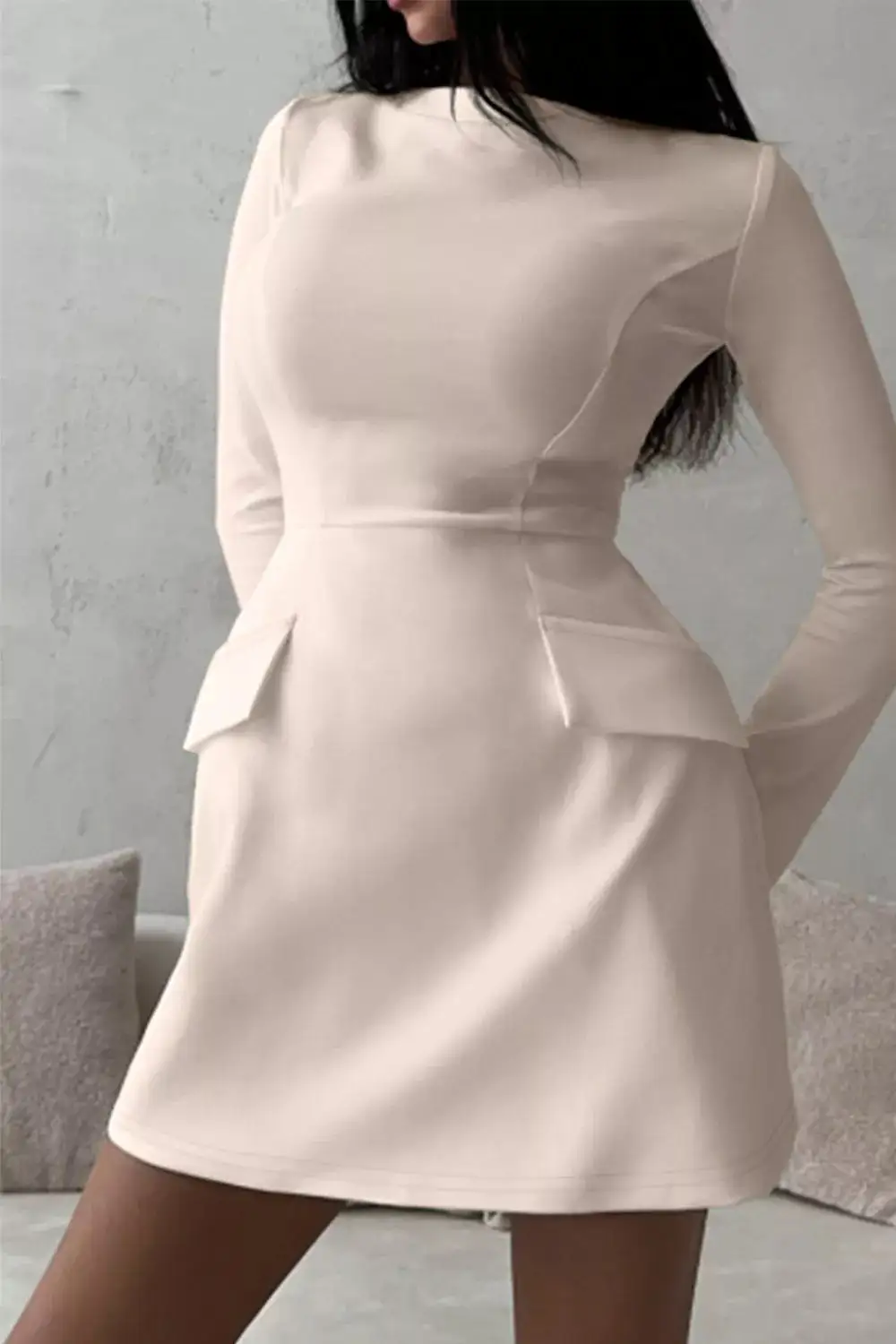 Long-Sleeve Mini Dress With Flap Pockets