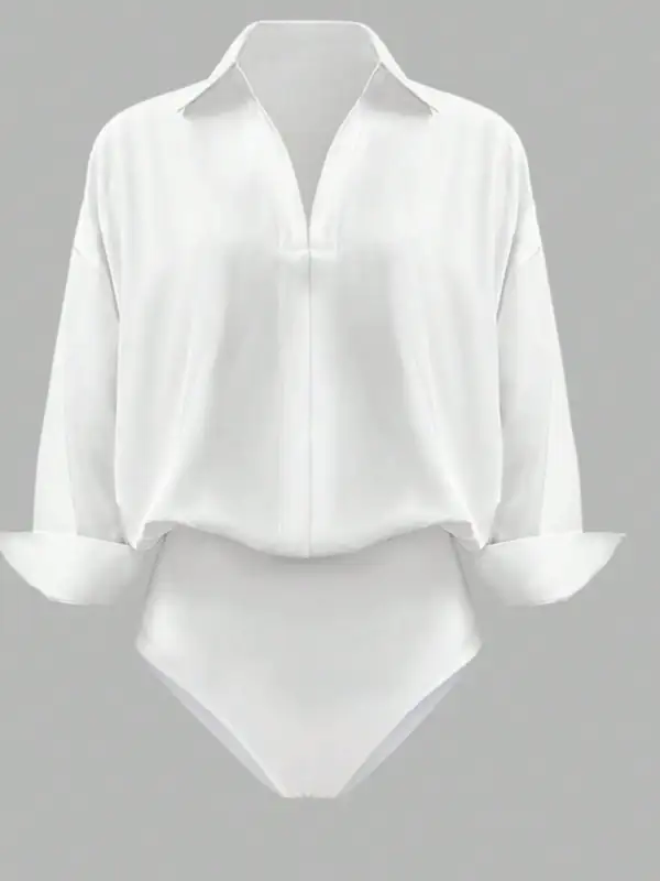 Button Down Long Sleeve Bodysuit Shirt