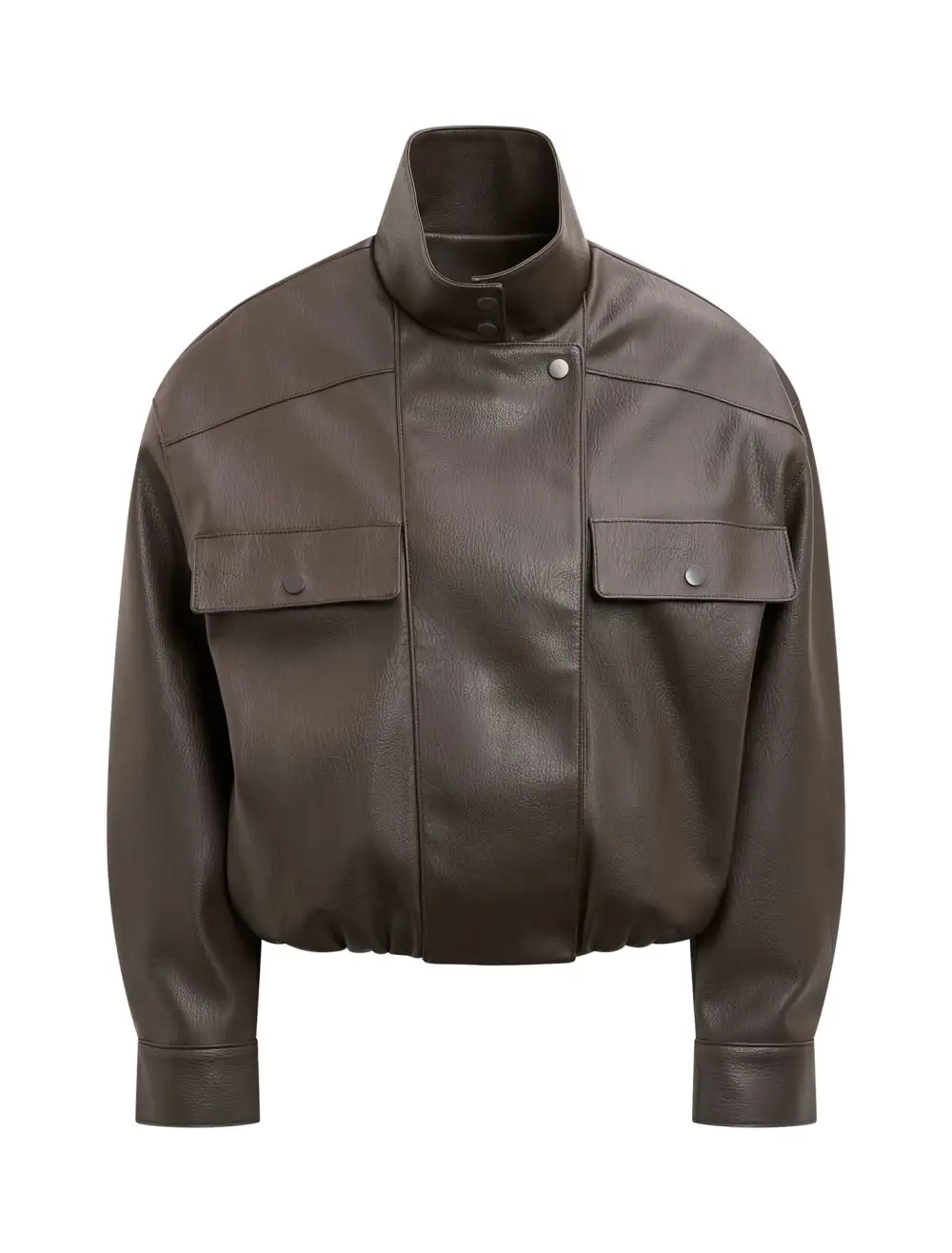 Dark Brown Oversized Faux Leather Bomber Jacket