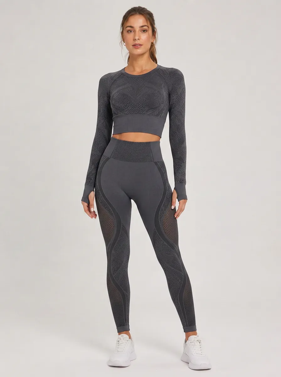 Women's Fitness Gym Seamless Geometric Pattern Printed Yoga Set
