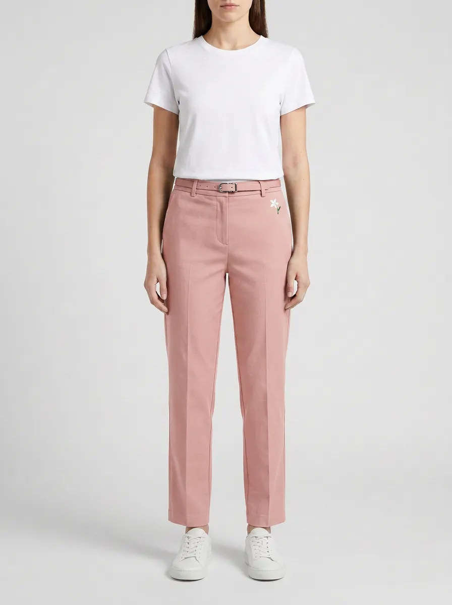 Women's Minimalist Floral Small Flower Printed Mid-Rise Straight Pants