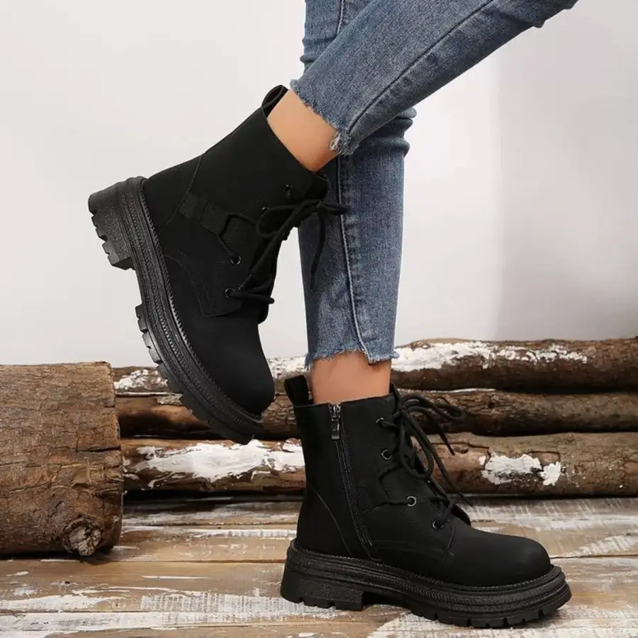 Round Toe Lace-Up Platform Boots