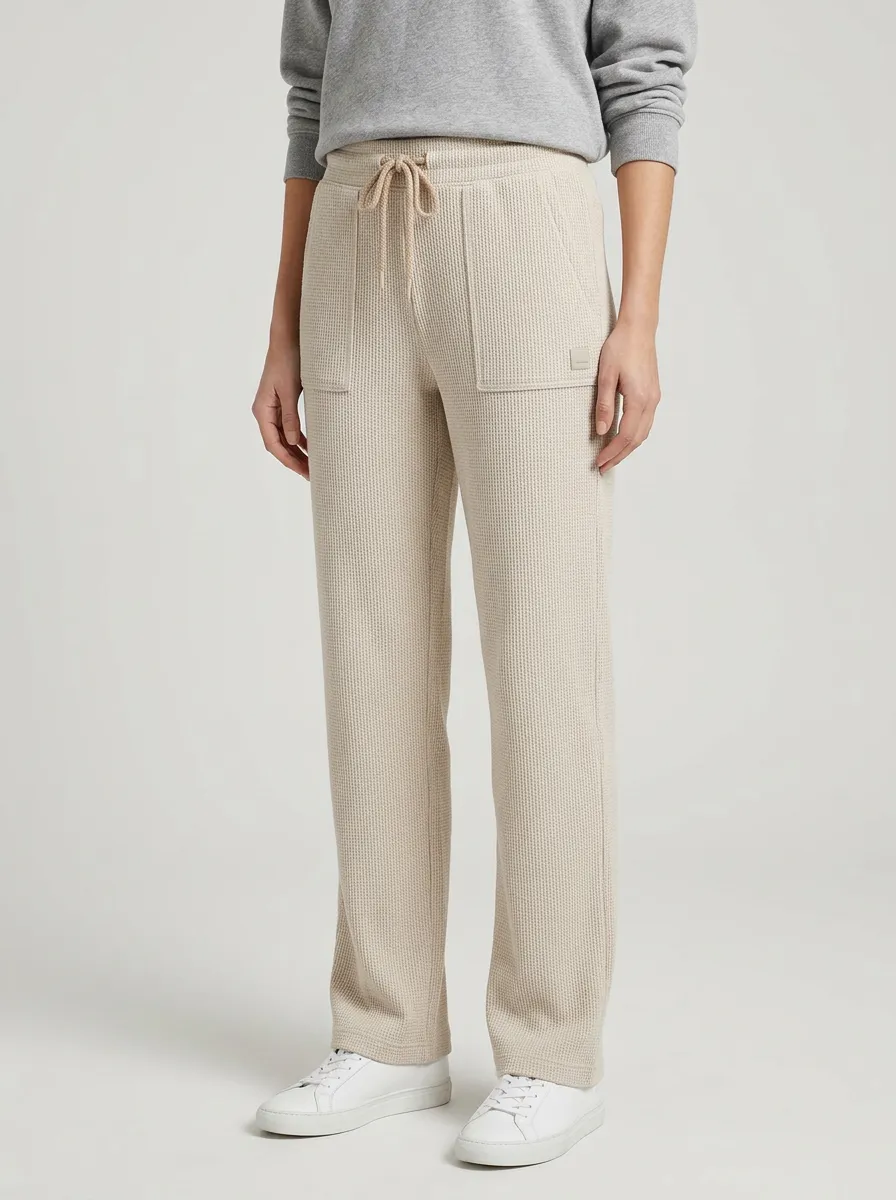 Women's Casual Waffle Knit Drawstring Pocket Lounge Pants