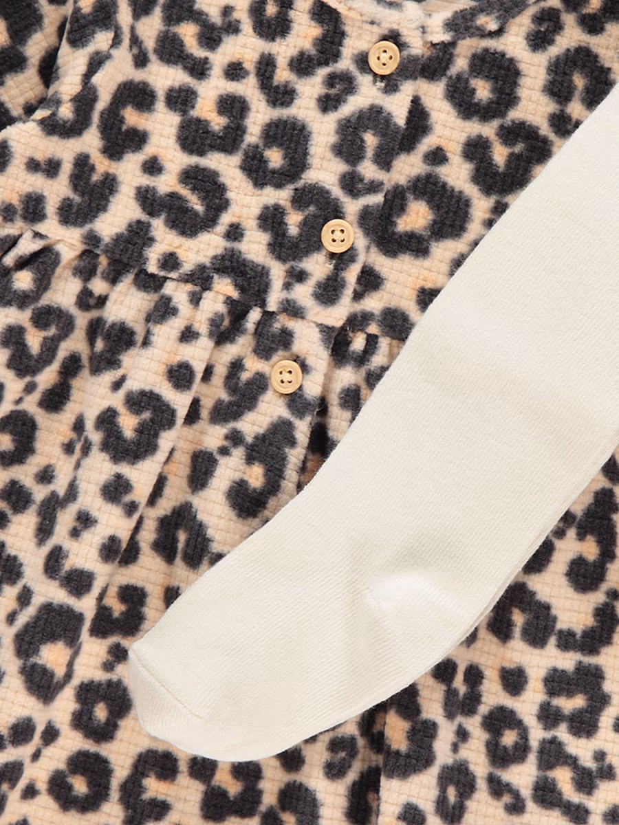 Cream Soft Leopard Print Dress and Tights Outfit detail 1