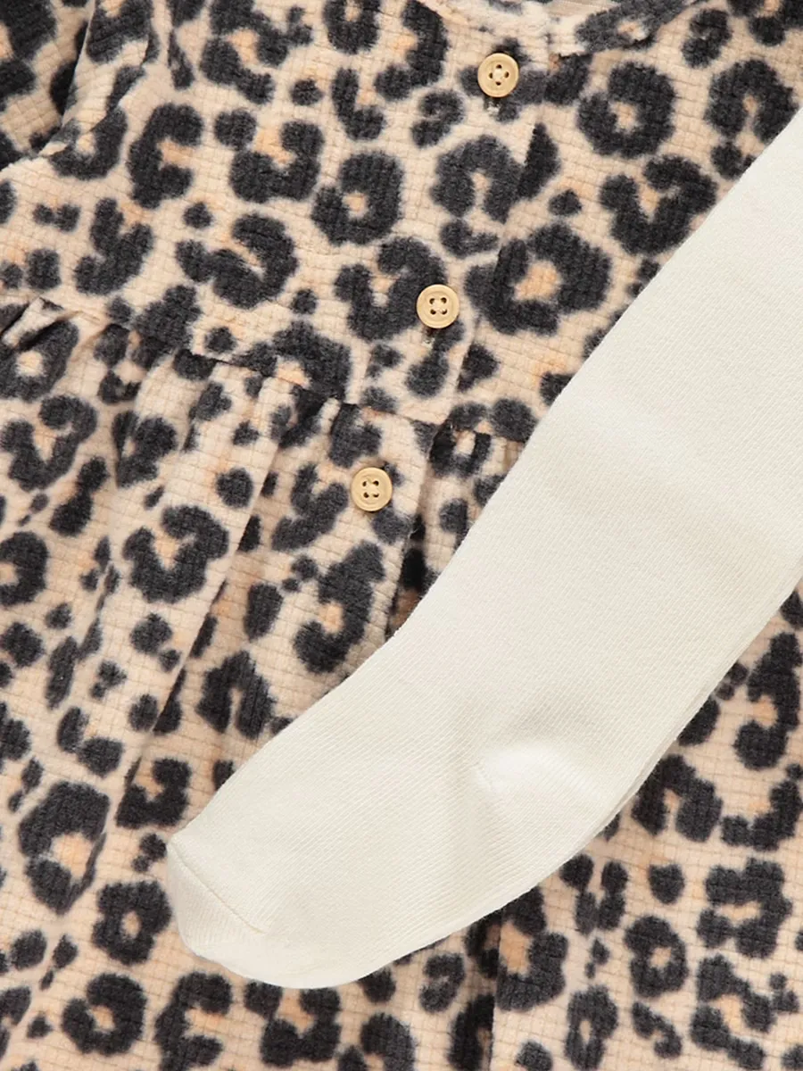 Cream Soft Leopard Print Dress and Tights Outfit