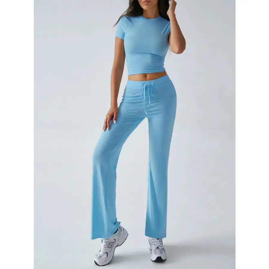 Everyday Round Neck Short Sleeve Top and Pants Set