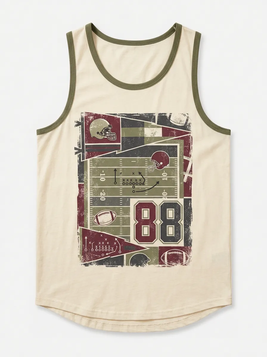 Men's American Football Fan Number 88 Field Printed Tank Top