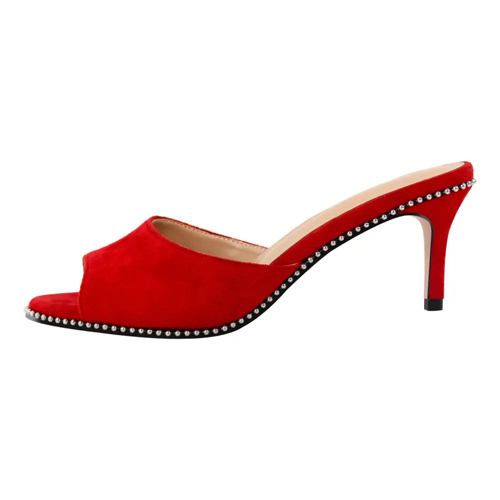 Round Toe Rivet Suede Stiletto Mule Sandals