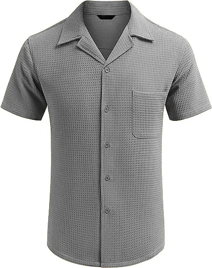 Textured Knit Open Collar Shirt