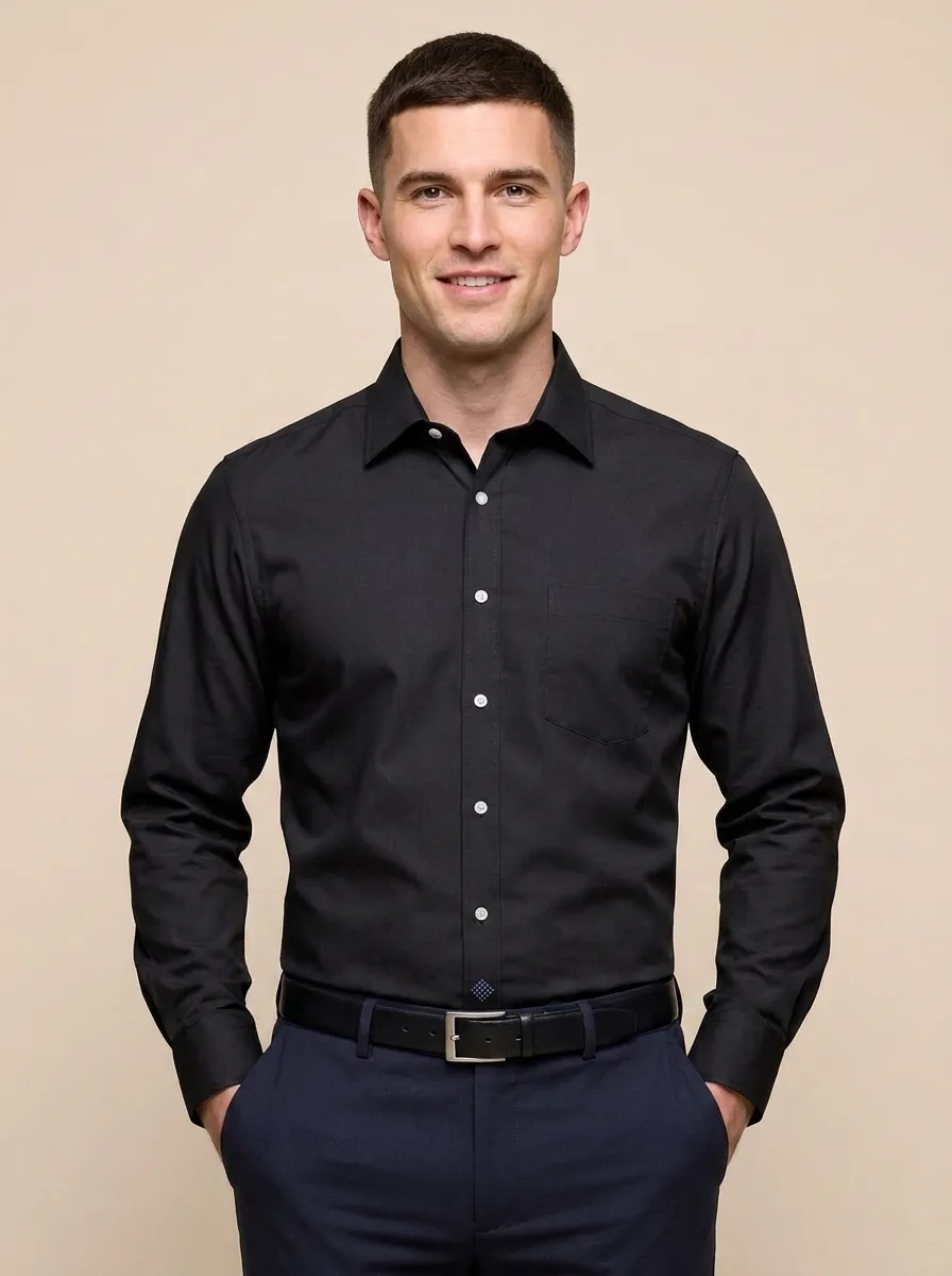 Men's Non-Iron Cotton Solid Light Blue Button-Down Shirt