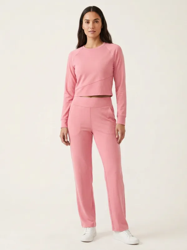 Women's Raglan Asymmetric-Seam Crop Top and Straight-Leg Pant Set