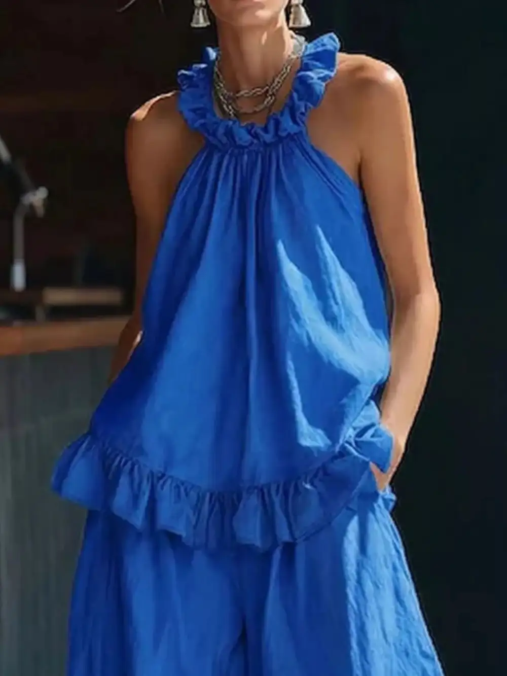 Full Size Ruffled Halter Neck Top and Wide Leg