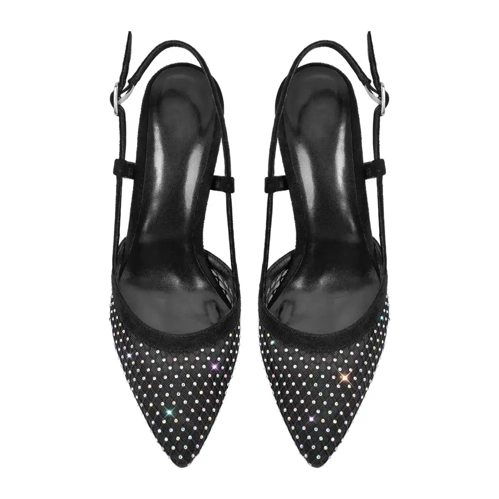 Rhinestone Pointed Toe Transparent Heel Slingback Pumps