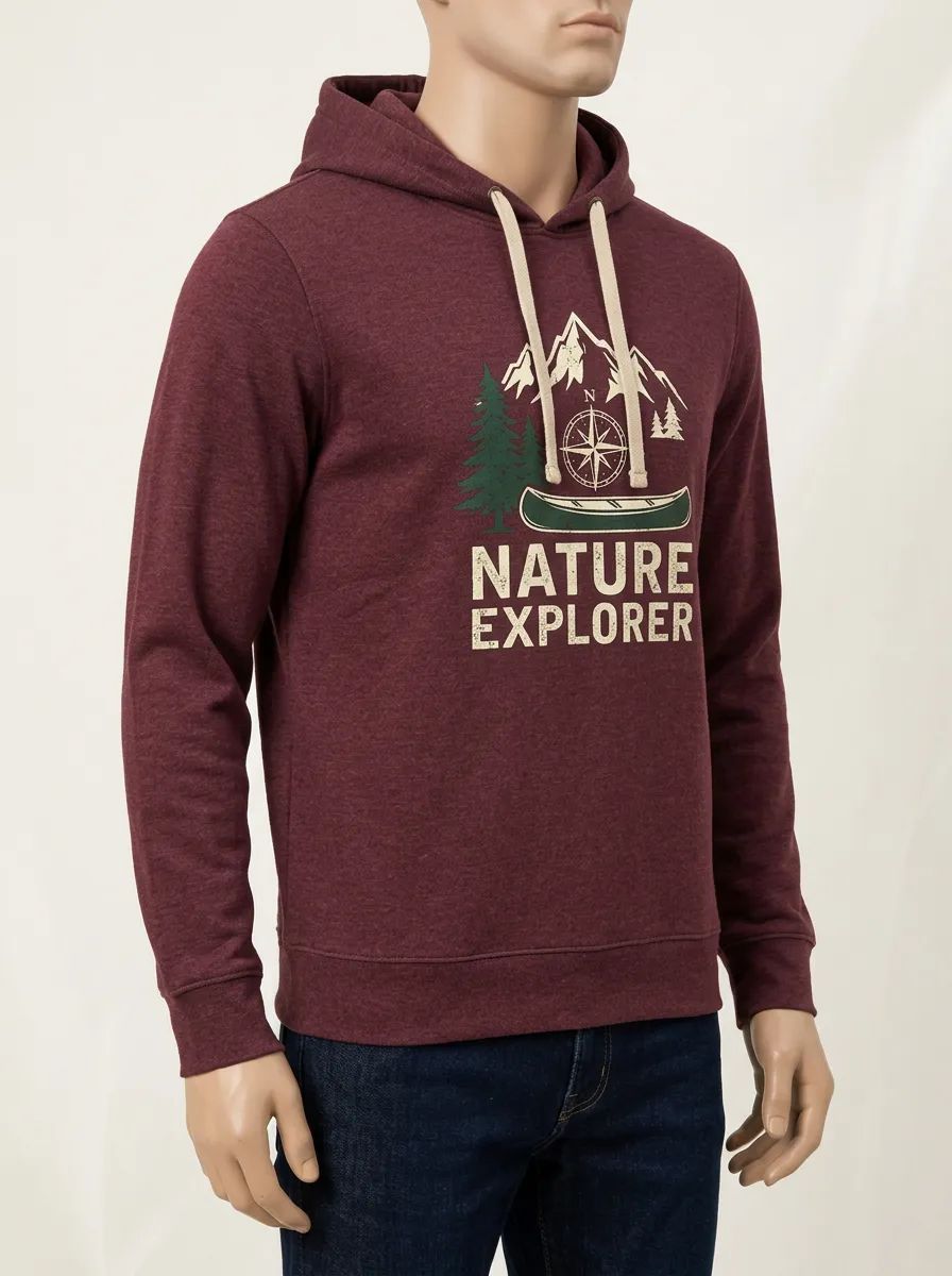 Men's Nature Explorer Mountain Canoe Compass Graphic Pullover Hoodie