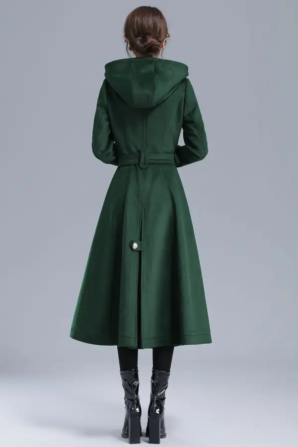 Wool Trench Hooded Double Breasted Pocketed Coat