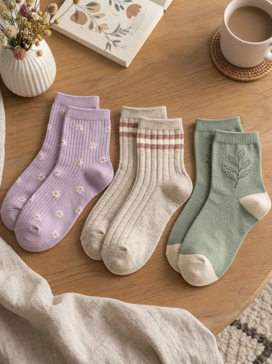Women's Floral Striped Leaf Pattern Printed Socks Set